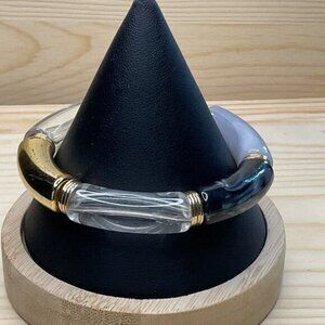 Gold Acrylic Marble Tube Bead Stretch Bracelet